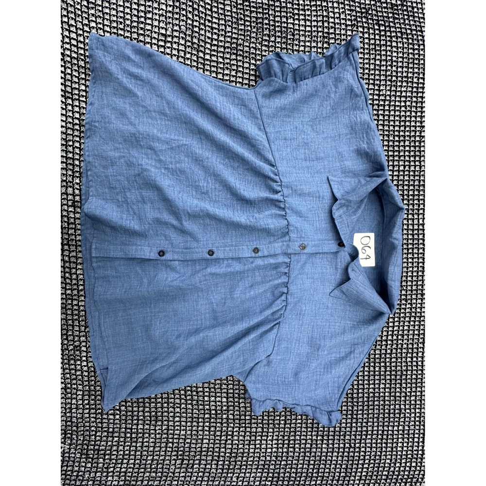 Shein‎ Curve Button Down Top Womens 1XL Blue Excellent Ruffle Sleeve Babydoll